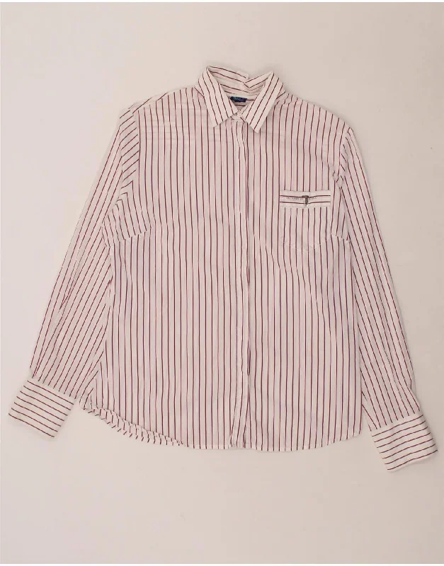 TRUSSARDI JEANS Womens Shirt UK 20 2XL Pink Striped Casual Button-Up Short Tee