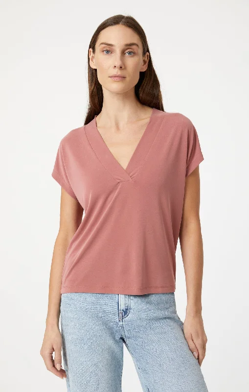 V-NECK SHIRT IN CANYON ROSE Elegant High-Low Short Shirt