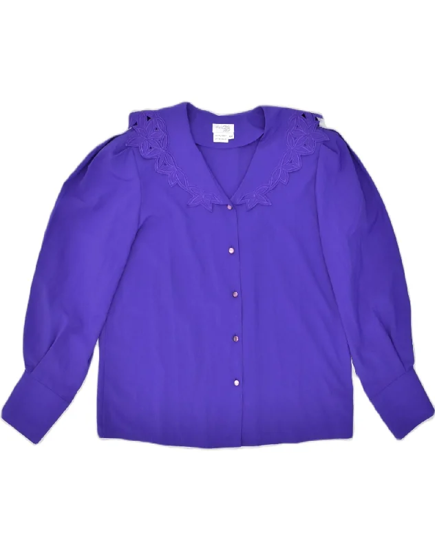 VINTAGE Womens Shirt Blouse EU 40/42 Large Purple Polyester Elegant Longline Short Shirt VINTAGE Womens Shirt Blouse EU 40/42 Large Purple Polyester Elegant Longline Short Shirt