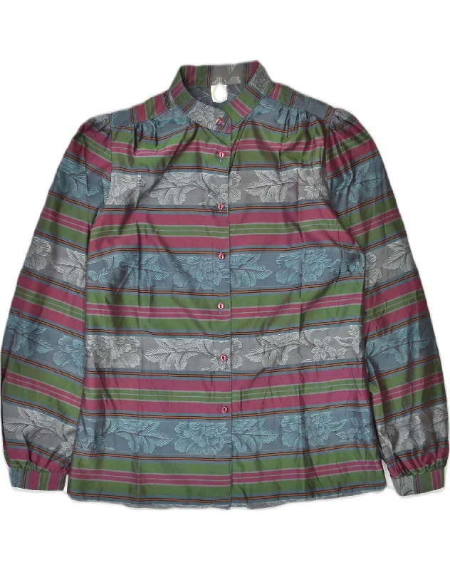 VINTAGE Womens Shirt Blouse IT 44 Medium Multicoloured Striped Viscose Comfortable Short Sleeve Tee VINTAGE Womens Shirt Blouse IT 44 Medium Multicoloured Striped Viscose Comfortable Short Sleeve Tee