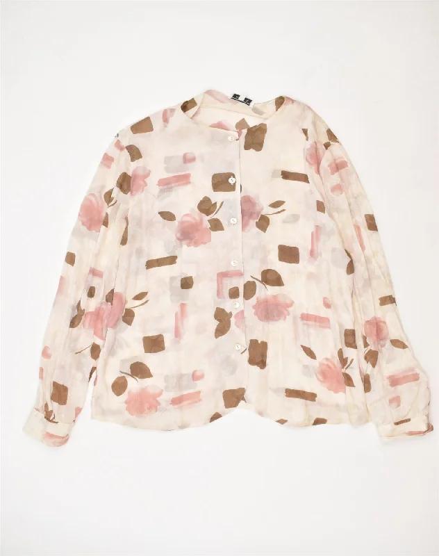 VINTAGE Womens Shirt Blouse IT 46 Large Beige Floral Rayon Elegant Off-Shoulder Short Shirt VINTAGE Womens Shirt Blouse IT 46 Large Beige Floral Rayon Elegant Off-Shoulder Short Shirt