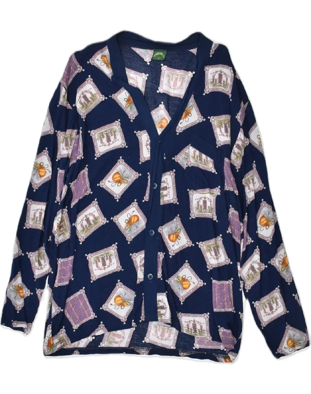 VINTAGE Womens Shirt Blouse IT 50 XL Navy Blue Geometric Viscose Elegant High-Low Short Shirt VINTAGE Womens Shirt Blouse IT 50 XL Navy Blue Geometric Viscose Elegant High-Low Short Shirt