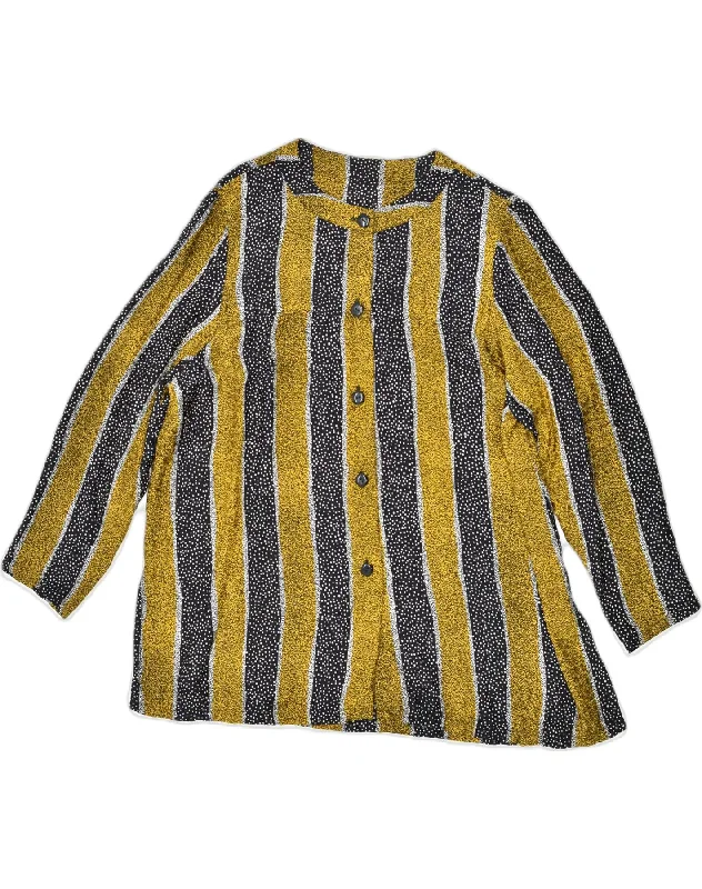 VINTAGE Womens Shirt Blouse UK 14 Large Multicoloured Striped Viscose Relaxed Cotton Short Shirt VINTAGE Womens Shirt Blouse UK 14 Large Multicoloured Striped Viscose Relaxed Cotton Short Shirt