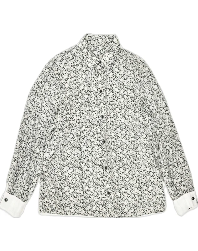VINTAGE Womens Shirt Blouse UK 14 Medium White Floral Viscose Comfortable Peplum Short Shirt VINTAGE Womens Shirt Blouse UK 14 Medium White Floral Viscose Comfortable Peplum Short Shirt