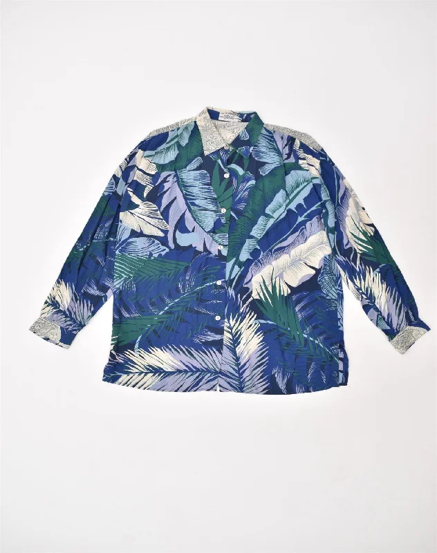 VINTAGE Womens Shirt Blouse UK 16 Large Blue Floral Viscose Classic Short Sleeve Tunic VINTAGE Womens Shirt Blouse UK 16 Large Blue Floral Viscose Classic Short Sleeve Tunic