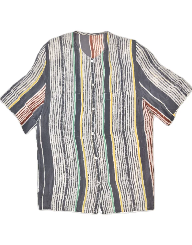 VINTAGE Womens Shirt Blouse UK 16 Large Multicoloured Striped Retro Classic Cropped Short Sleeve VINTAGE Womens Shirt Blouse UK 16 Large Multicoloured Striped Retro Classic Cropped Short Sleeve