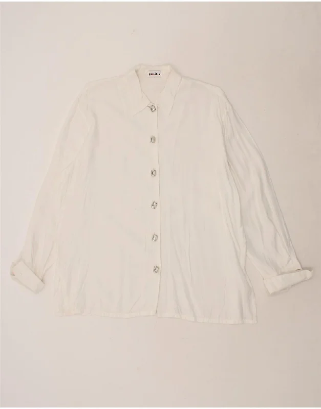 VINTAGE Womens Shirt Blouse UK 16 Large White Viscose Elegant High-Low Short Shirt