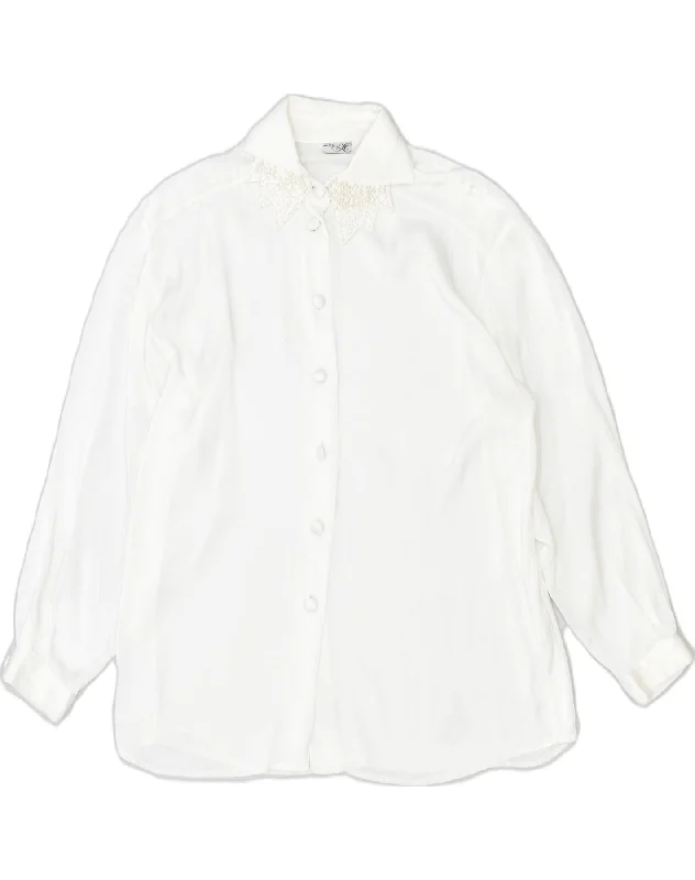 VINTAGE Womens Shirt Blouse UK 16 Large White Viscose Fashionable Rounded Short Shirt VINTAGE Womens Shirt Blouse UK 16 Large White Viscose Fashionable Rounded Short Shirt