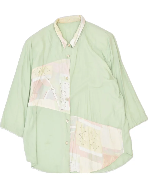 VINTAGE Womens Shirt Blouse UK 18 XL Green Colourblock Viscose Fashionable Plaid Short Sleeve VINTAGE Womens Shirt Blouse UK 18 XL Green Colourblock Viscose Fashionable Plaid Short Sleeve