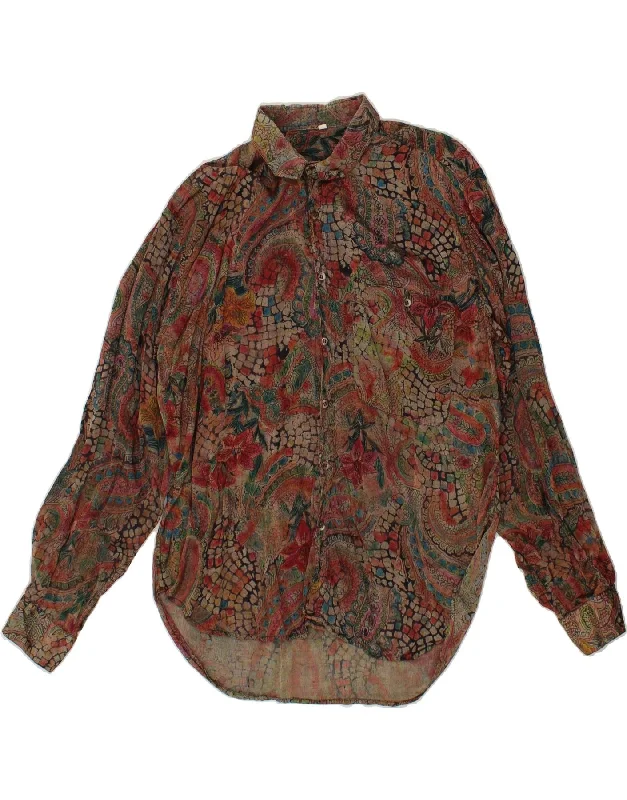 VINTAGE Womens Shirt Blouse UK 18 XL Multicoloured Paisley Viscose Comfortable Peplum Short Shirt