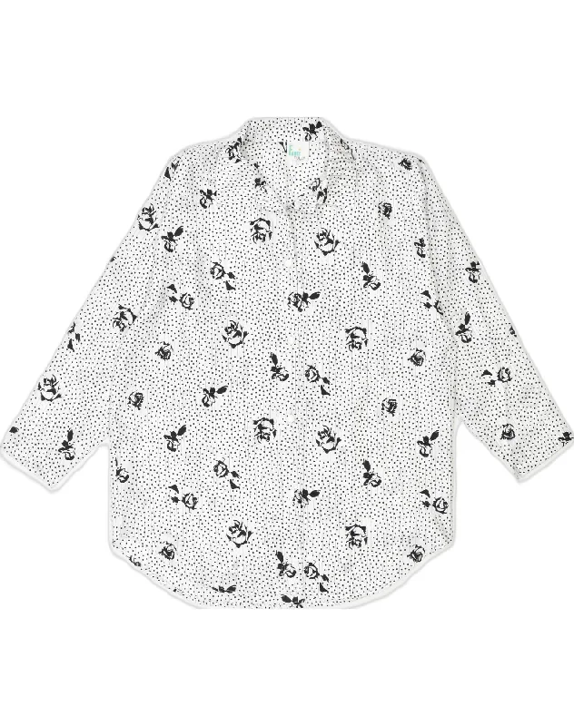 VINTAGE Womens Shirt Blouse UK 18 XL White Polka Dot Viscose Casual Ruffle Short Shirt VINTAGE Womens Shirt Blouse UK 18 XL White Polka Dot Viscose Casual Ruffle Short Shirt