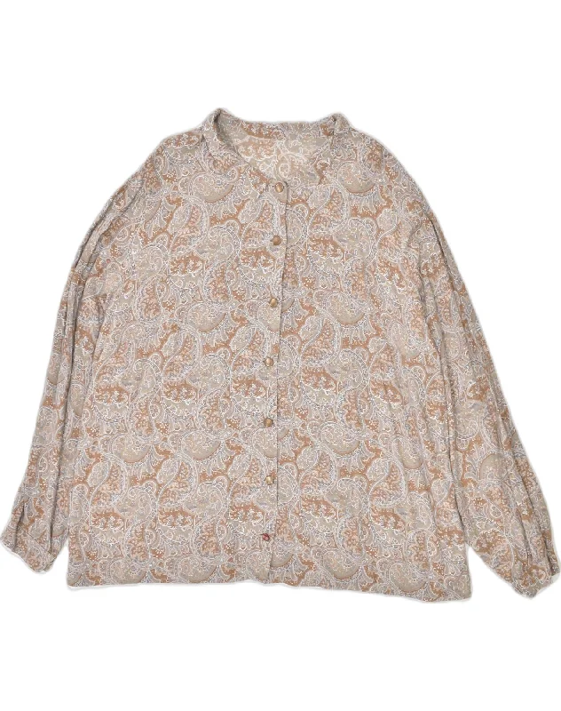 VINTAGE Womens Shirt Blouse UK 20 2XL Brown Floral Cotton Fashionable Plaid Short Sleeve VINTAGE Womens Shirt Blouse UK 20 2XL Brown Floral Cotton Fashionable Plaid Short Sleeve