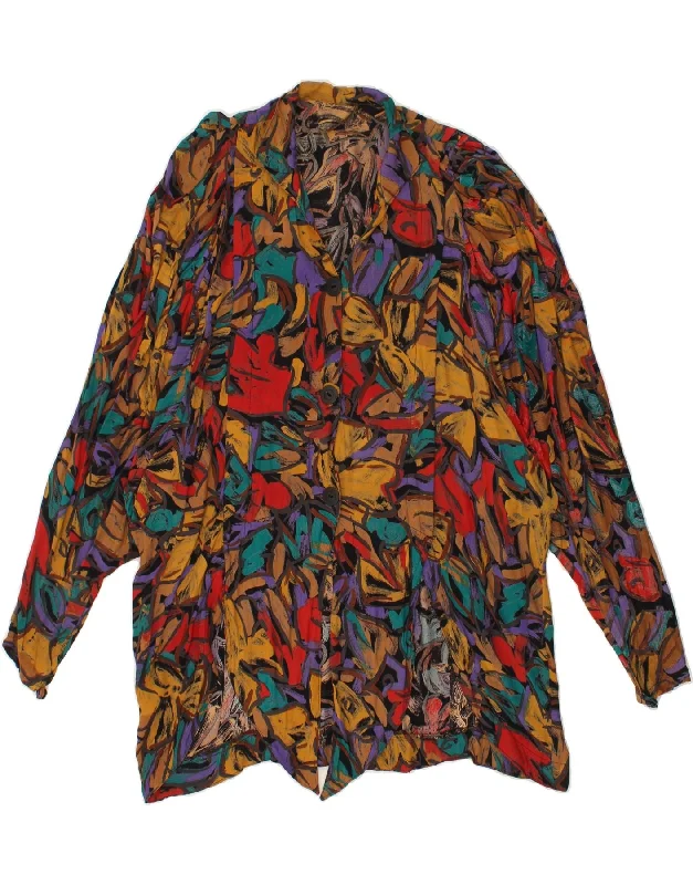 VINTAGE Womens Shirt Blouse UK 20 2XL Multicoloured Comfortable Graphic Short Sleeve