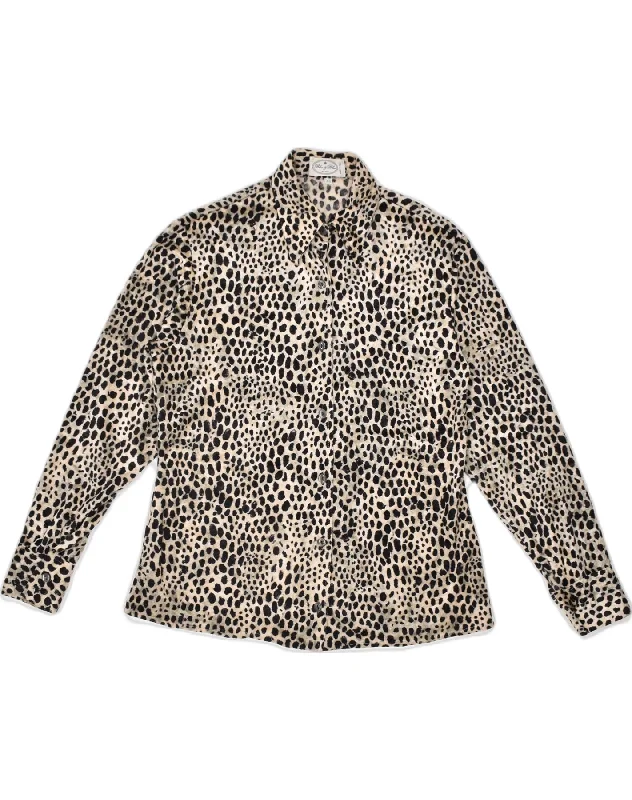 VINTAGE Womens Shirt IT 46 Large Beige Animal Print Acetate Classic Classic Short Sleeve Blouse VINTAGE Womens Shirt IT 46 Large Beige Animal Print Acetate Classic Classic Short Sleeve Blouse