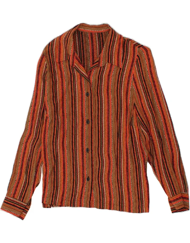 VINTAGE Womens Shirt IT 50 XL Brown Striped Viscose Fashionable Sheer Short Shirt