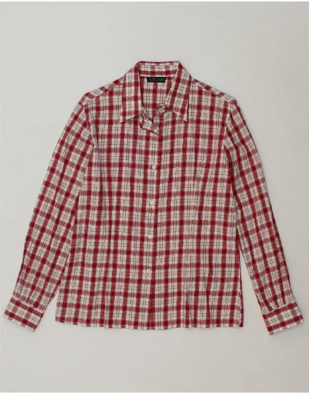 VINTAGE Womens Shirt UK 10 Small Red Check Cotton Cozy Linen Short Shirt