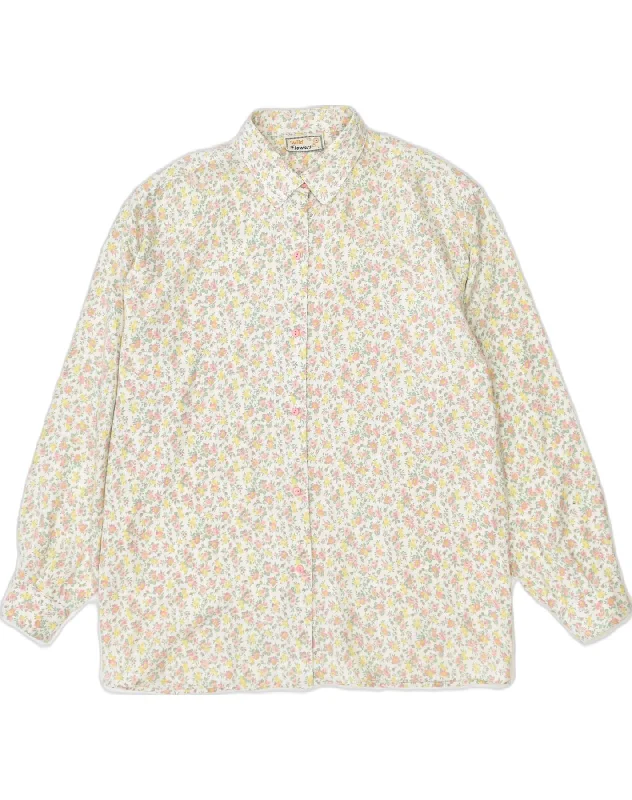 VINTAGE Womens Shirt UK 16 Large Multicoloured Floral Cotton Trendy Short Sleeve Tunic VINTAGE Womens Shirt UK 16 Large Multicoloured Floral Cotton Trendy Short Sleeve Tunic