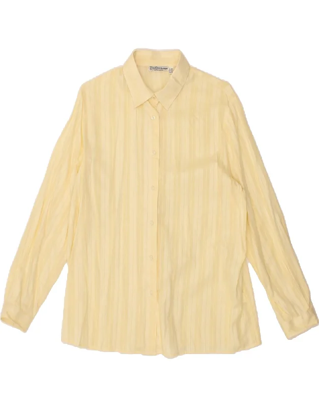 VINTAGE Womens Shirt UK 16 Large  Yellow Striped Cotton Classic Basic Short Shirt