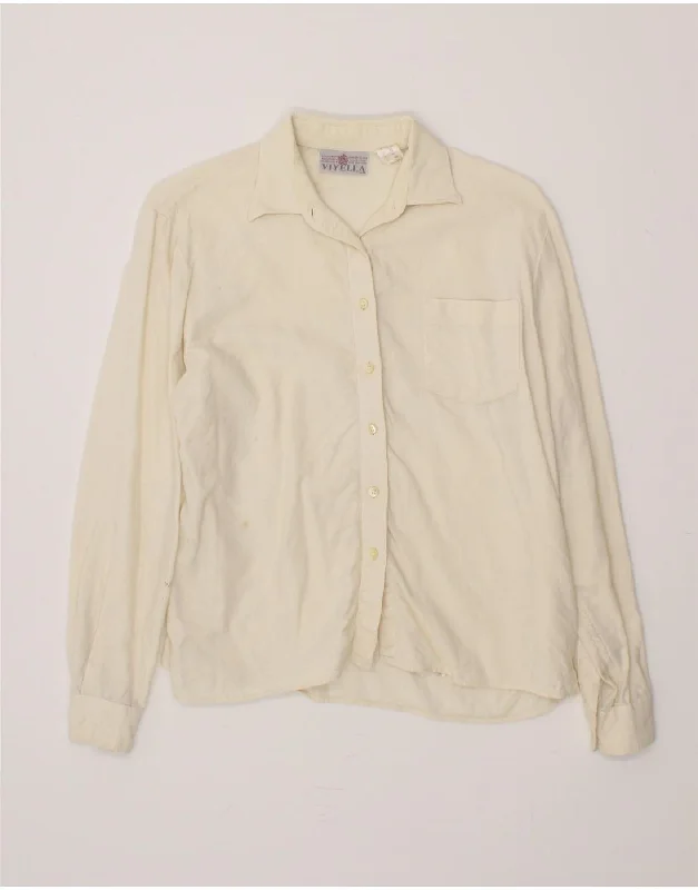 VIYELLA Womens Shirt UK 16 Large Off White Wool Soft Cotton Short Shirt