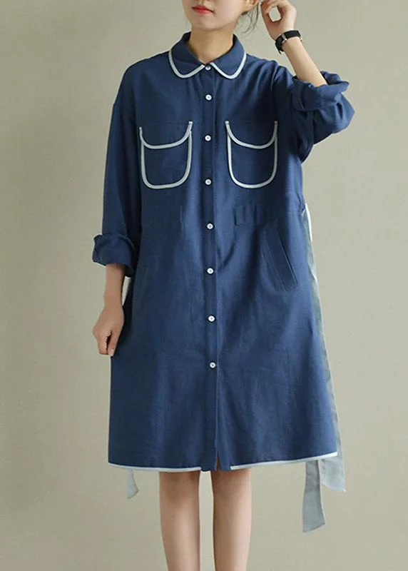 Women Spring Literary Lacing Splicing Shirt Midi Dress Elegant Maxi-Midi Hybrid Dress