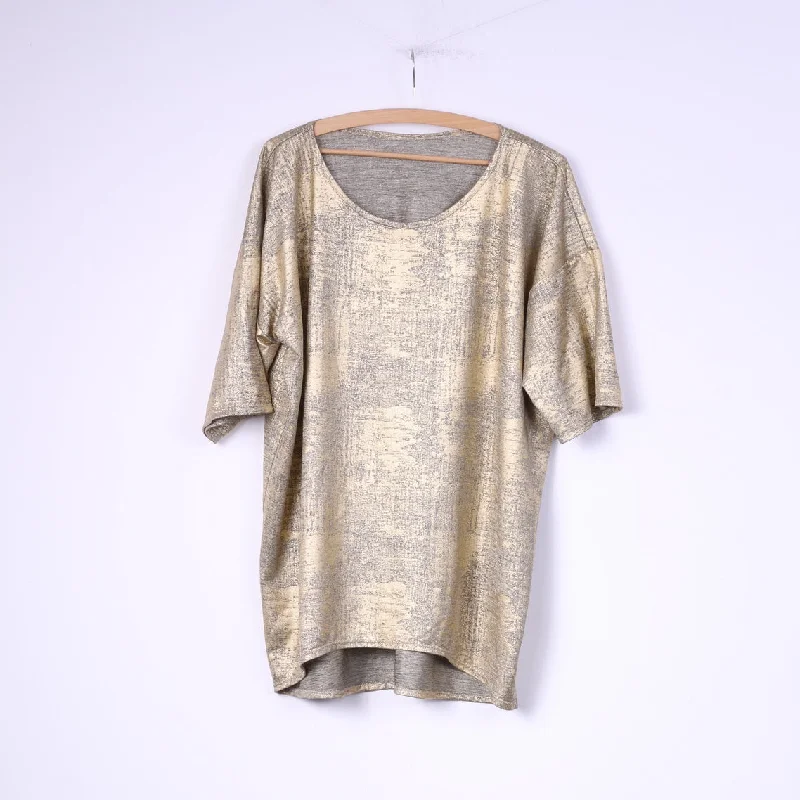 Womens 3XL Shirt Crew Neck Shinny Short Sleeve Gold Elegant Silk Short Shirt