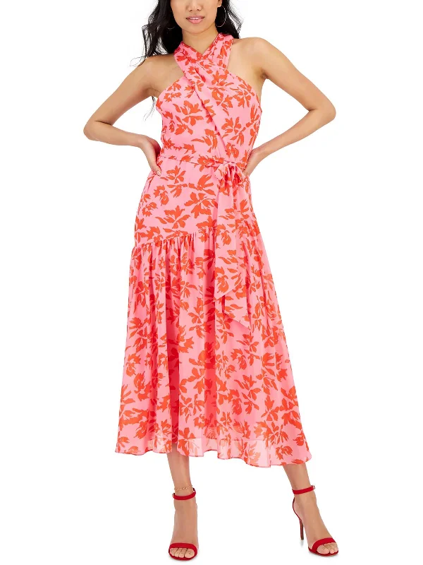 Womens Chiffon Floral Print Midi Dress Comfortable Denim Midi Dress