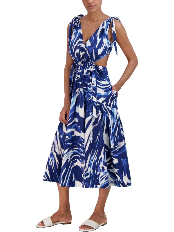 Womens Cut-Out Tie Shoulder Midi Dress Elegant Floral Midi Dress