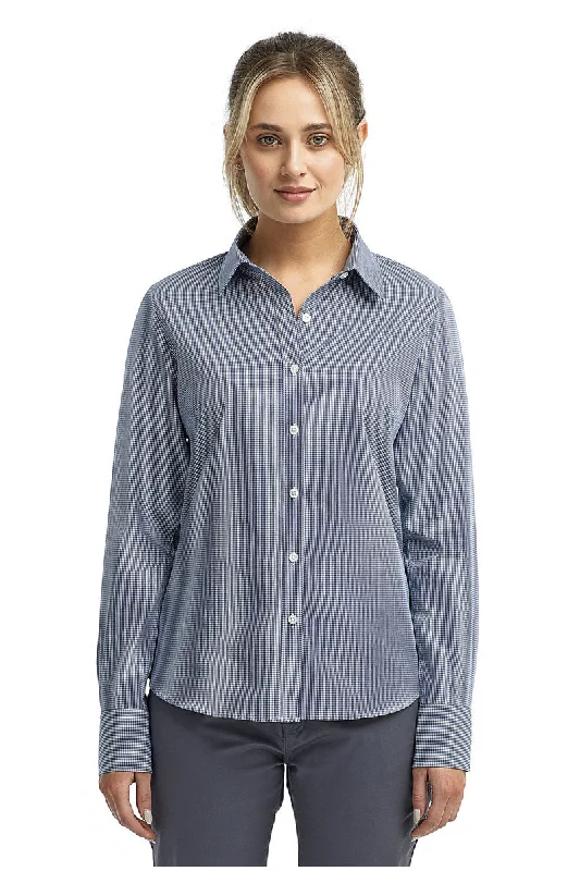Women's Microcheck Long Sleeve Cotton Shirt (Navy / White) Fashionable Plaid Short Sleeve Women's Microcheck Long Sleeve Cotton Shirt (Navy / White) Fashionable Plaid Short Sleeve
