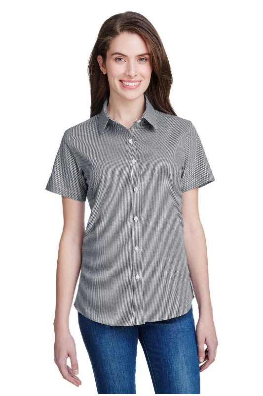 Women's Microcheck Short Sleeve Cotton Shirt (Black / White) Stylish Printed Short Shirt Women's Microcheck Short Sleeve Cotton Shirt (Black / White) Stylish Printed Short Shirt