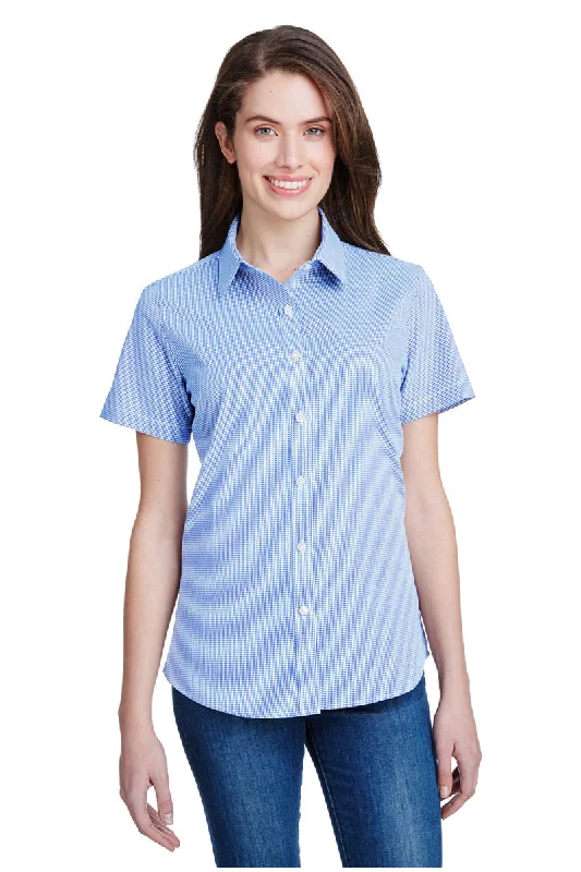 Women's Microcheck Short Sleeve Cotton Shirt (Light Blue / White) Relaxed Cotton Short Shirt Women's Microcheck Short Sleeve Cotton Shirt (Light Blue / White) Relaxed Cotton Short Shirt