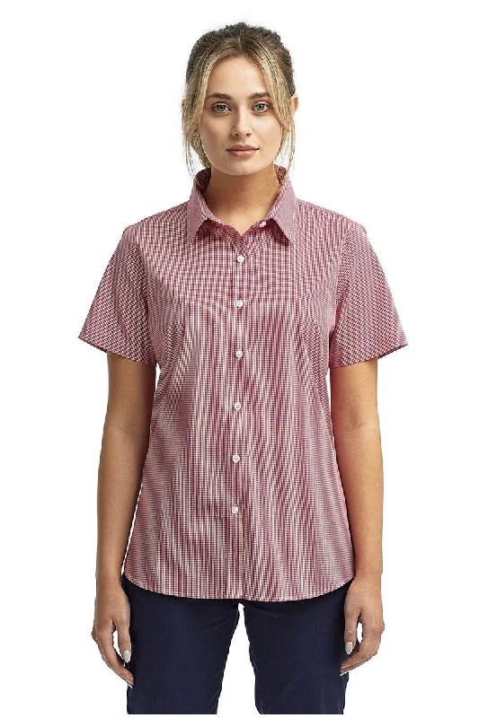 Women's Microcheck Short Sleeve Cotton Shirt (Red / White) Cozy Linen Short Shirt