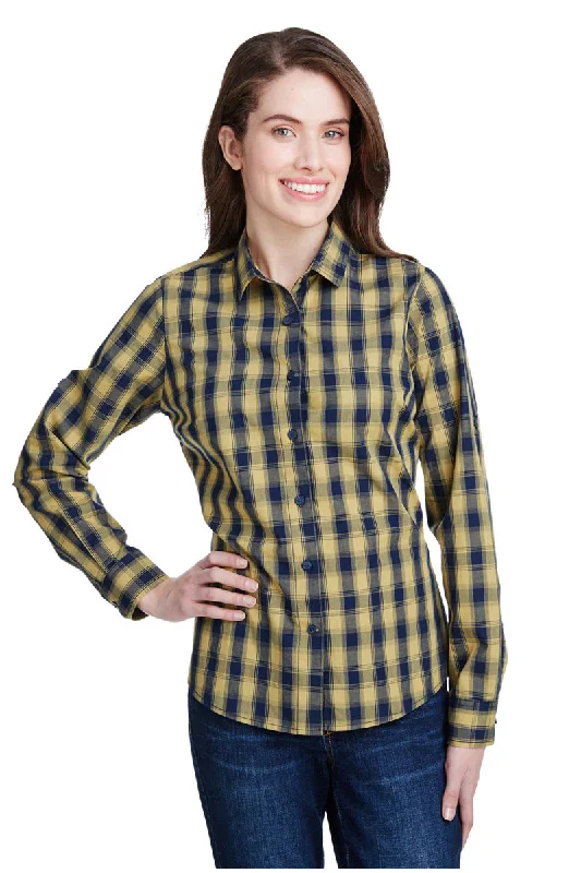 Women's Mulligan Check Long Sleeve Cotton Shirt (Camel / Navy) Relaxed Fit Short Tunic Women's Mulligan Check Long Sleeve Cotton Shirt (Camel / Navy) Relaxed Fit Short Tunic
