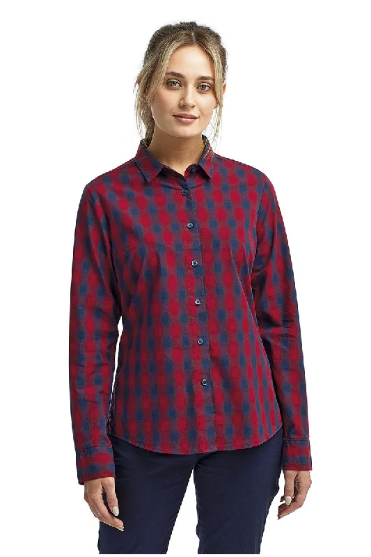 Women's Mulligan Check Long Sleeve Cotton Shirt (Red / Navy) Stylish Crew Neck Shirt Women's Mulligan Check Long Sleeve Cotton Shirt (Red / Navy) Stylish Crew Neck Shirt