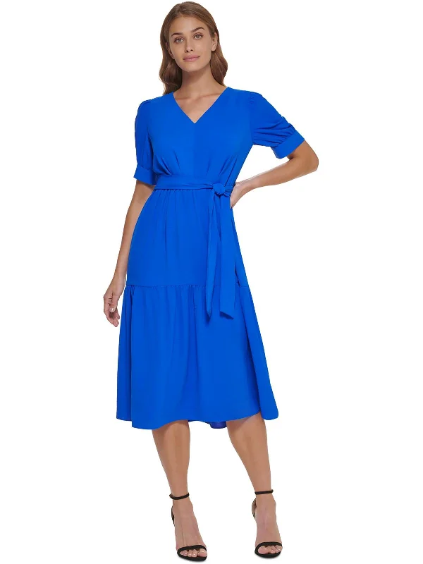 Womens Tiered Polyester Midi Dress Fashionable A-Line Midi Dress