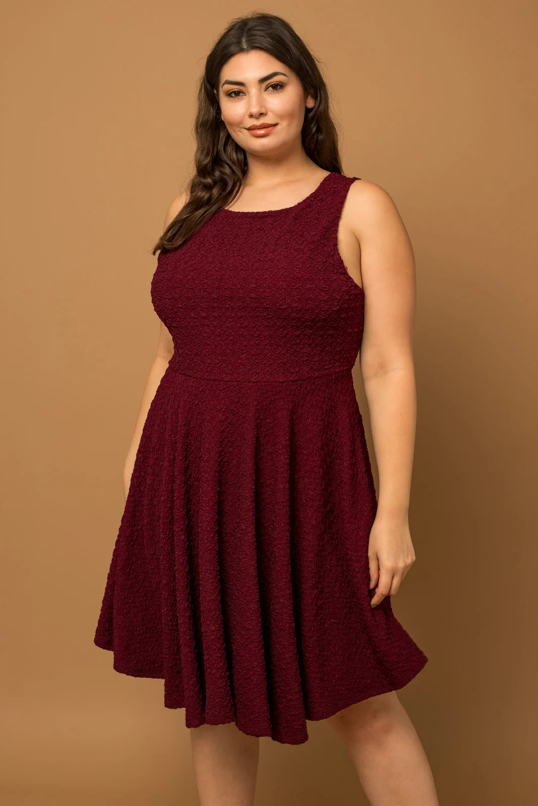 Plus Size Texture Sleeveless Scoop Neckline Mini Dress Elegant Vintage Mini Dress