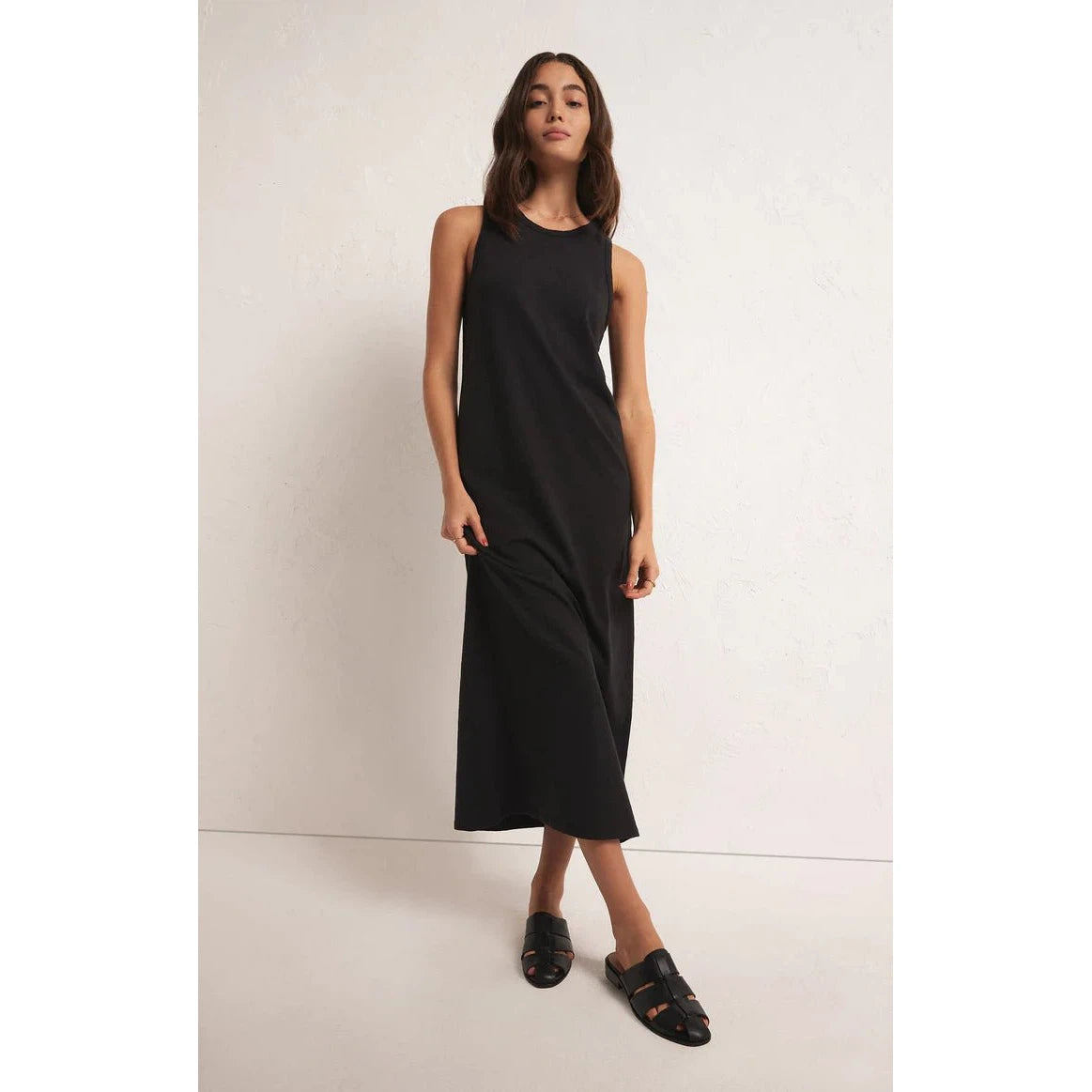 Z Supply Mystic Midi Dress - Black Elegant Puff Sleeve Midi Dress