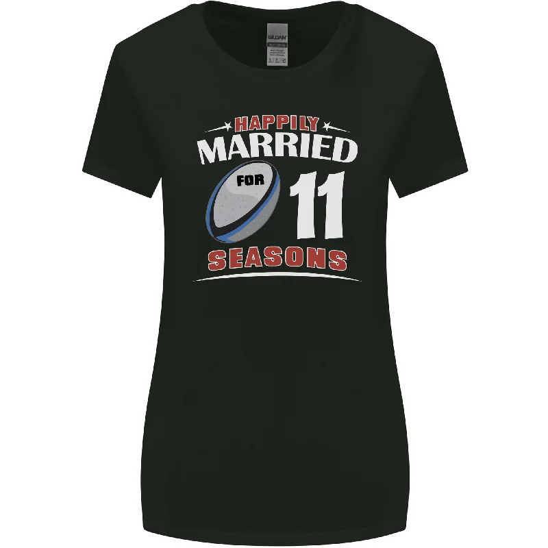 11 Year Wedding Anniversary 11th Rugby Womens Wider Cut T-Shirt Houndstooth Herringbone Solid