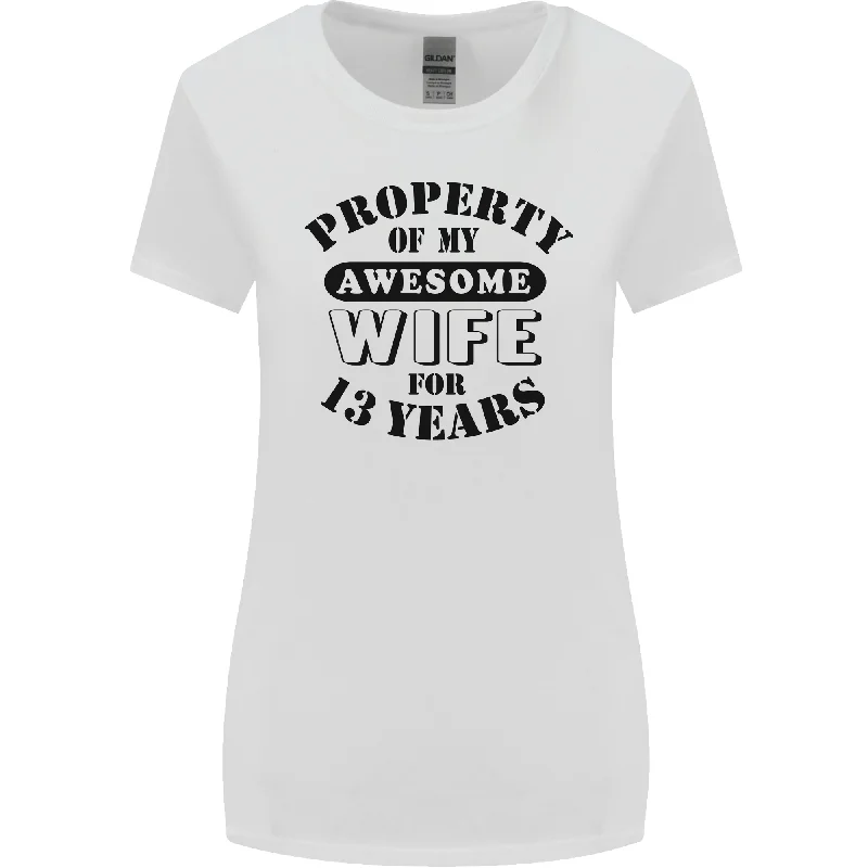 13th Wedding Anniversary 13 Year Funny Wife Womens Wider Cut T-Shirt Welt Pockets Slit Pockets