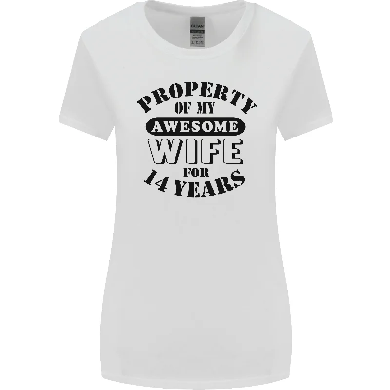 14th Wedding Anniversary 14 Year Funny Wife Womens Wider Cut T-Shirt Zippered Buttoned Snapped