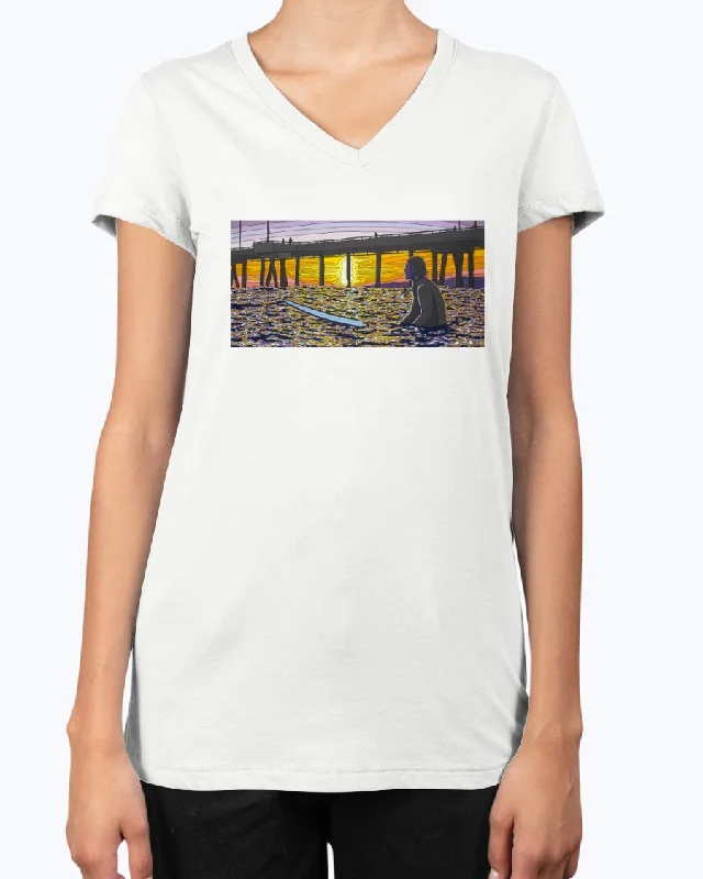 A Surfer's Moment of Zen - V Neck Tee Cozy Warm Stylish