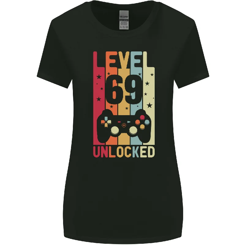 69th Birthday 69 Year Old Level Up Gaming Womens Wider Cut T-Shirt Modern Contemporary Chic