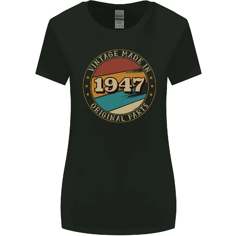 76th Birthday  Vintage Made In 1947 Womens Wider Cut T-Shirt Sequined Glittery Shiny