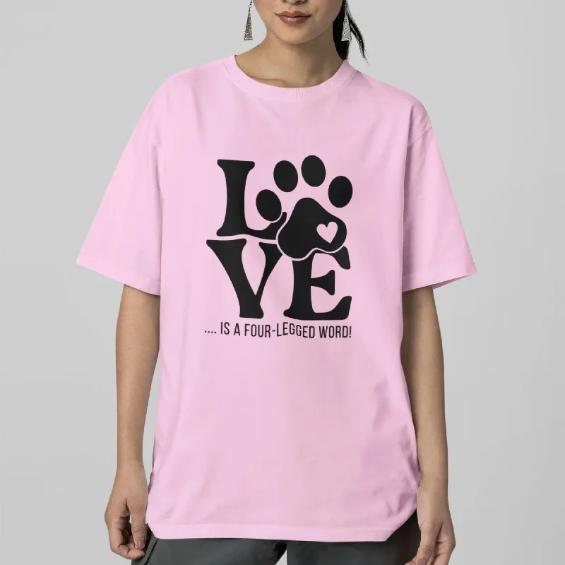 Love is a Four-Legged Word Round Neck Half Sleeve Classic T-Shirt Silk Blend Satin Velvet