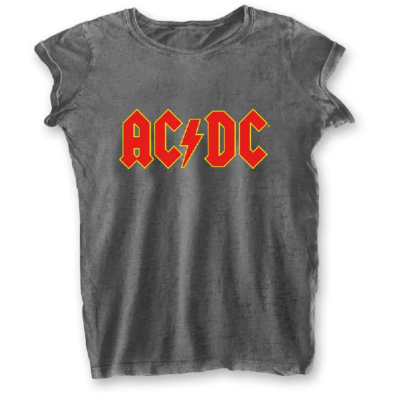 AC/DC Ladies T-Shirt: Logo (Burn Out) Satin Fabric Silk Fabric Chiffon Fabric