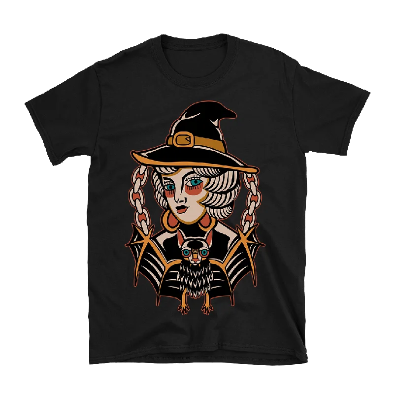 Bat Witch T-Shirt - Black Silk Blend Satin Velvet