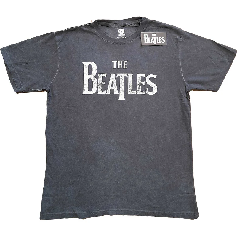The Beatles | Official Band T-Shirt | Drop T Logo (Wash Collection) V-Neck T-Shirt Long Sleeve Cotton