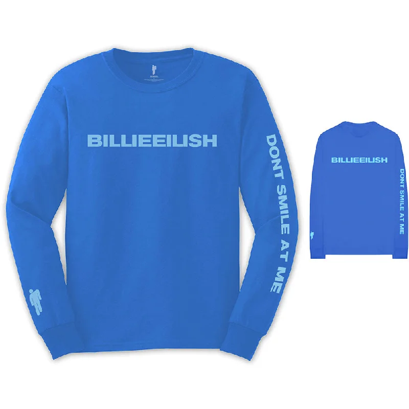 Billie Eilish Unisex Long Sleeved T-Shirt: Smile (Back & Arm Print) Hooded Caped Shawl Collar Billie Eilish Unisex Long Sleeved T-Shirt: Smile (Back & Arm Print) Hooded Caped Shawl Collar