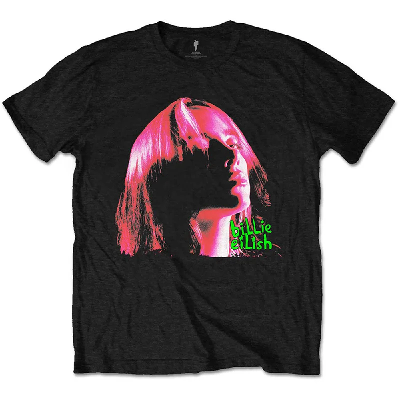 Billie Eilish | Official Band T-Shirt | Neon Shadow Pink Rayon Velvet Corduroy