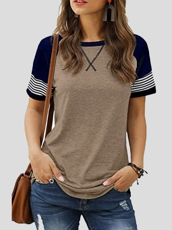Casual Splicing Faded Short-sleeved Ladies T-shirt Hooded Caped Shawl Collar