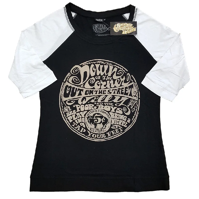 Creedence Clearwater Revival Ladies Raglan T-Shirt: Down On The Corner Collared Crew Neck Turtle Neck